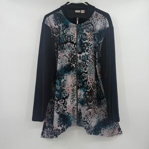 Chicos Zenergy Sweater Women 22/24 Black Gray Full Zip Fleece Comfy Long Sleeve